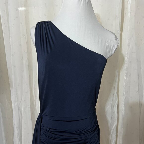 Xscape Women's One-Shoulder Draped Mini Dress Sz 12 in Navy - Picture 3 of 11
